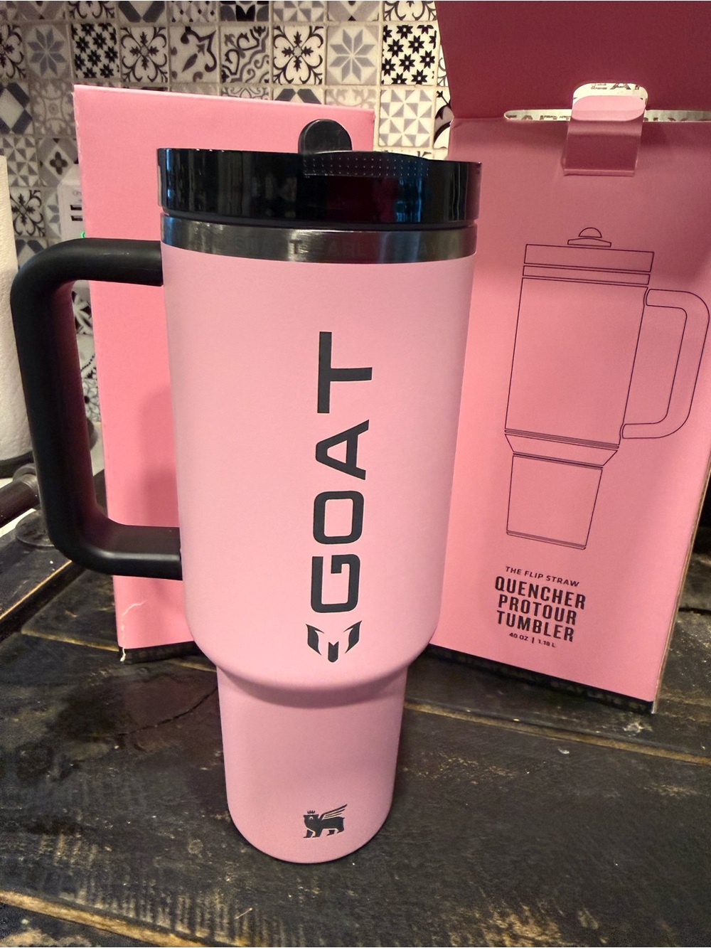 Stanley Pink GOAT Insulated Travel Mug with Black Handle